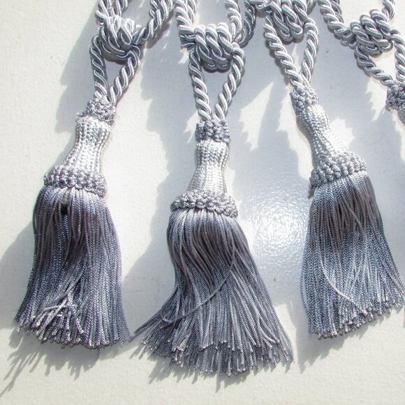 Silver Silky Curtain Tie Back Tassels x 4 - Picture 5 of 10